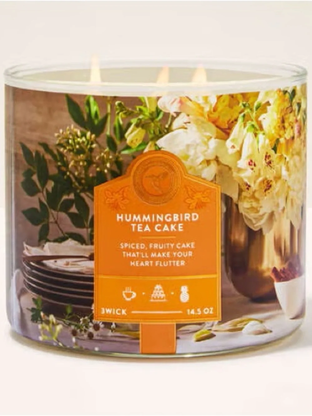 Bath & Body Works Hummingbird Tea Cake 3-Wick Candle - Yellow, Brown - Picture 2 of 3